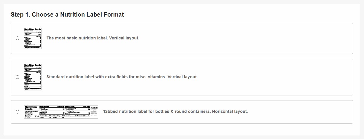 Onilelabels 영문 영양성분표