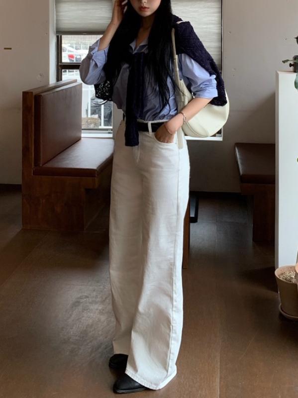 화이트 Natural Jeans 3size 예술핏 화이트 와이드 팬츠 크림진