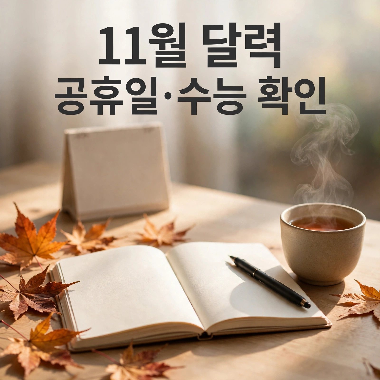 책상 위 다이어리와 따뜻한 차 사진