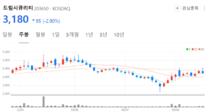 드림시큐리티-주가-주봉