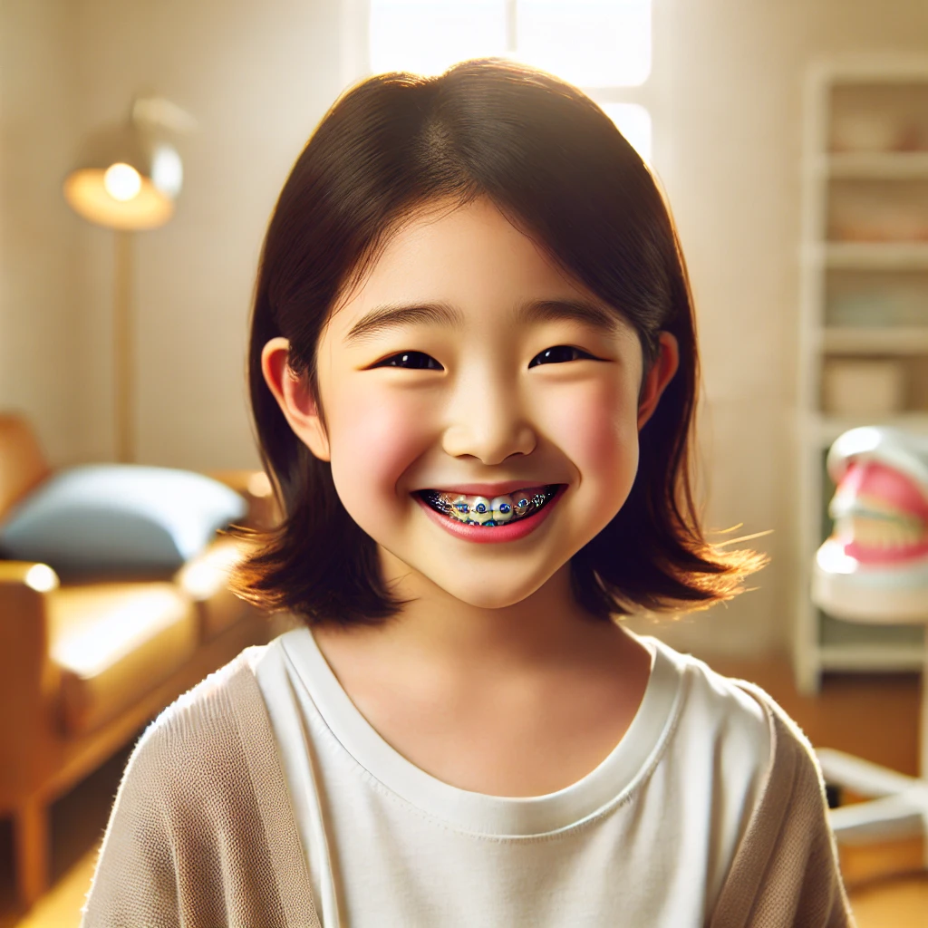 치아 교정기 끼고 있는 아이