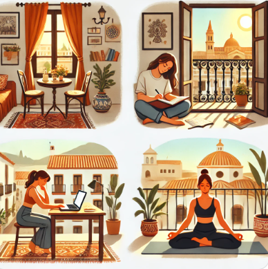 스페인에서 여자가 자기계발 활동하는 모습