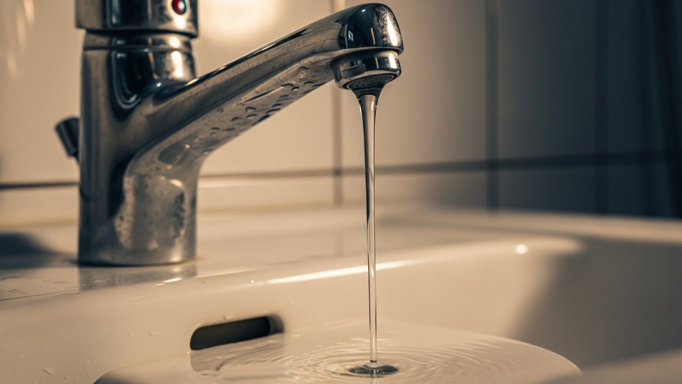 동파 방지를 위해 수도꼭지에서 물이 가늘게 흘러나오는 모습