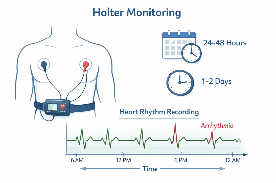 일상생활 중 24~48시간 동안 심장 박동을 기록하는 홀터 심전도 검사 장치
