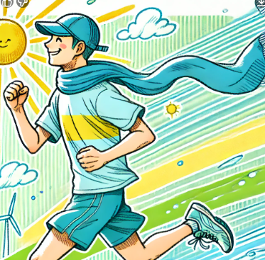 러너들의 필수 악세사리인 러닝 캡과 버프를 착용하고 쾌적하게 뛰고 있는 남성의 모습