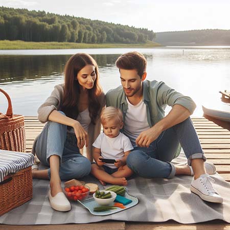 호수앞에-돗자리펴고-아빠-엄마-아이-피크닉