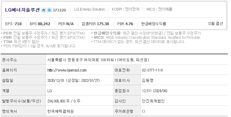LG에너지솔루션 주가 기업개요 (1008)