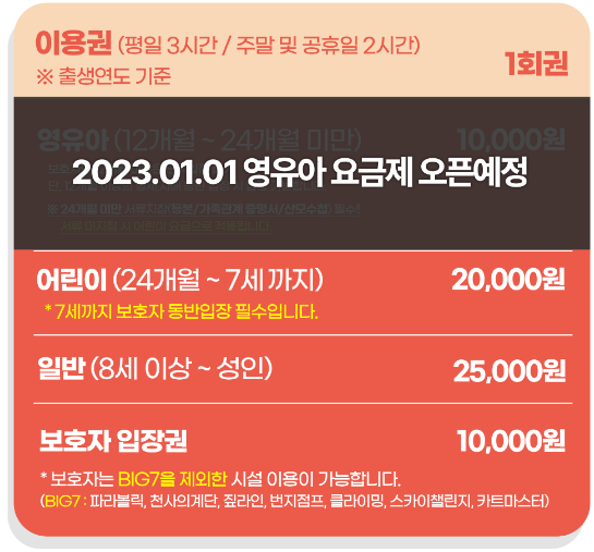 자이언트 제트 당일 이용권 가격 표