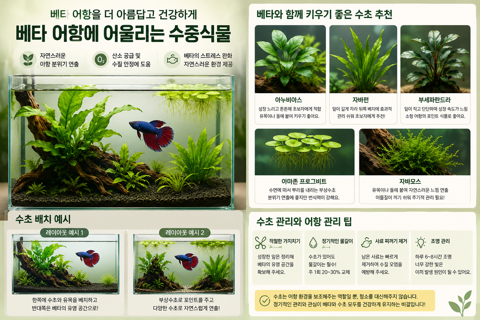 베타 어항 꾸미기 (수중식물 추천, 수초 관리, 어항 인테리어)