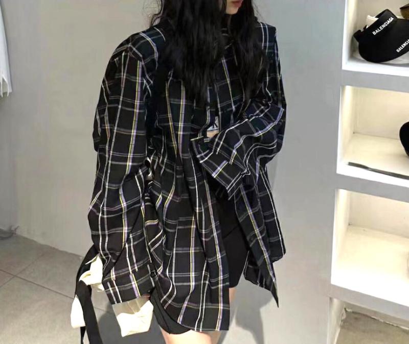 여성체크남방 여성오버핏남방 여자롱셔츠 nb3360