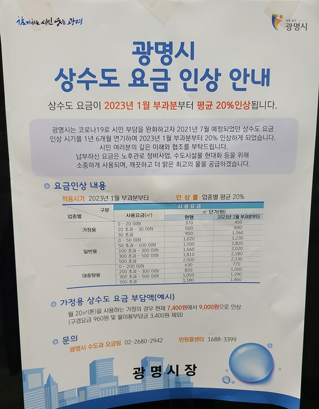 광명시-상수도-요금-인상-안내문