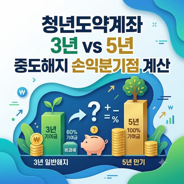 청년도약계좌 중도해지 손익분기점 3년 기준 정부기여금 60% 비과세 2026