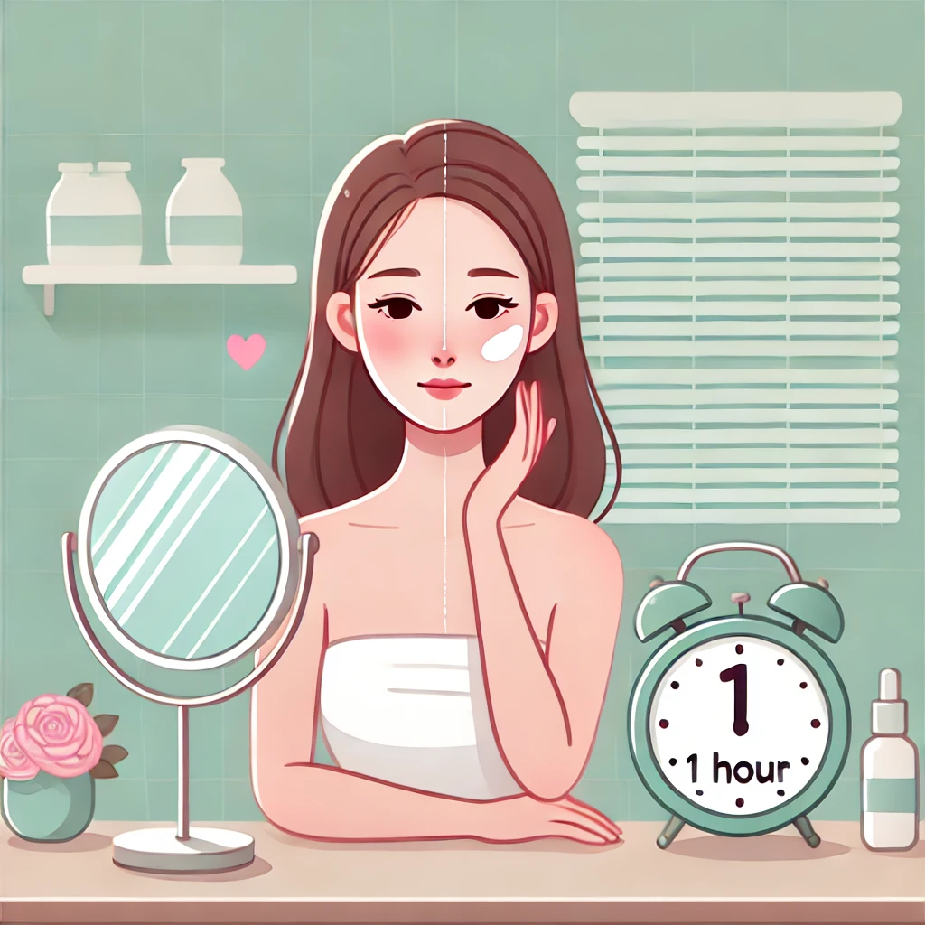 세안 후 아무것도 바르지 않고 1시간 방치하는 모습