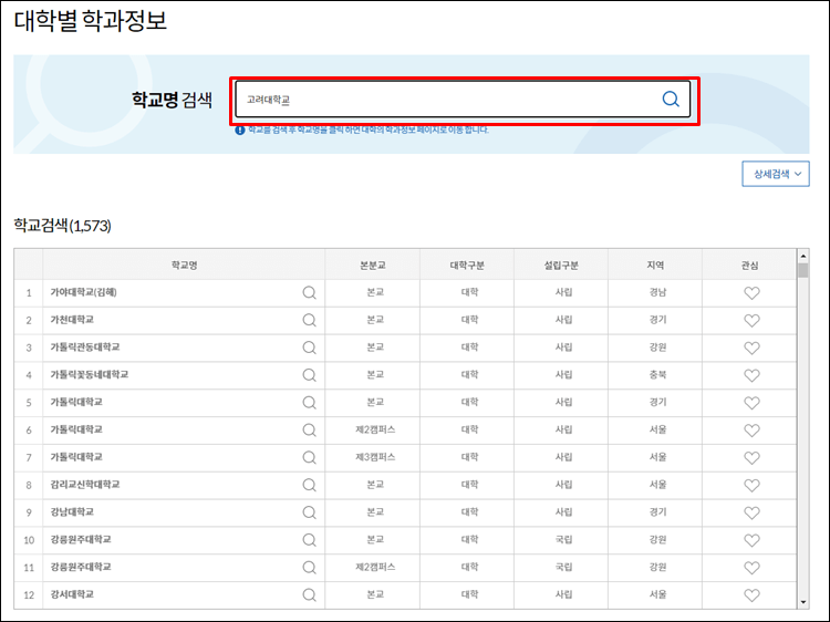 대학알리미-학과정보