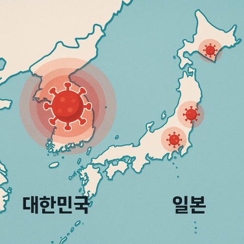 일본과 한국에 확산 현황
