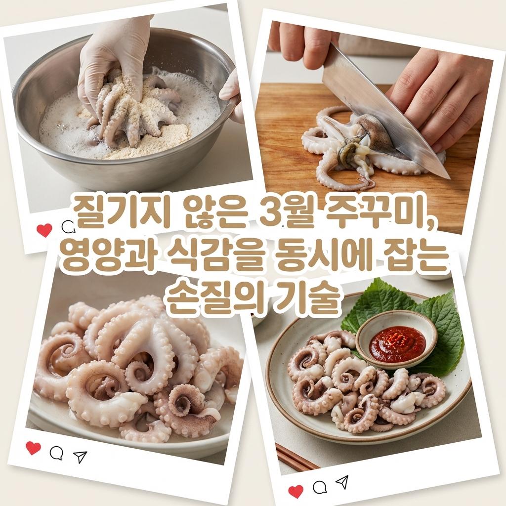 칼로 주꾸미 손질법 내장 제거! 3월 질기지 않게 데치는 시간
