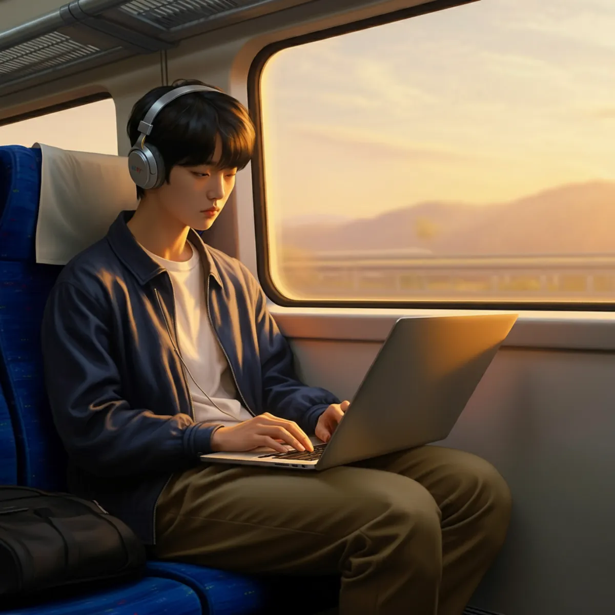 기차에서-헤드셋으로-음악들으며-노트북하는-한국남자01