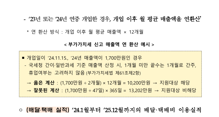 소상공인 배달택배비 지원 매출기준