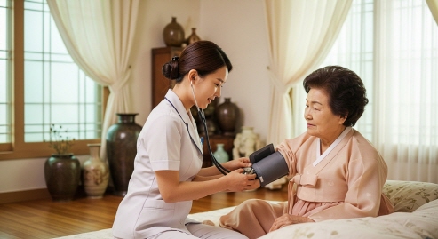 간호사가 혈압 측정 중