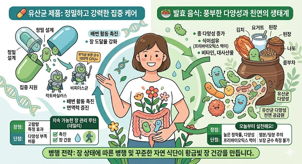 장내 미생물 케어 (유산균제품, 발효음식, 효과비교)
