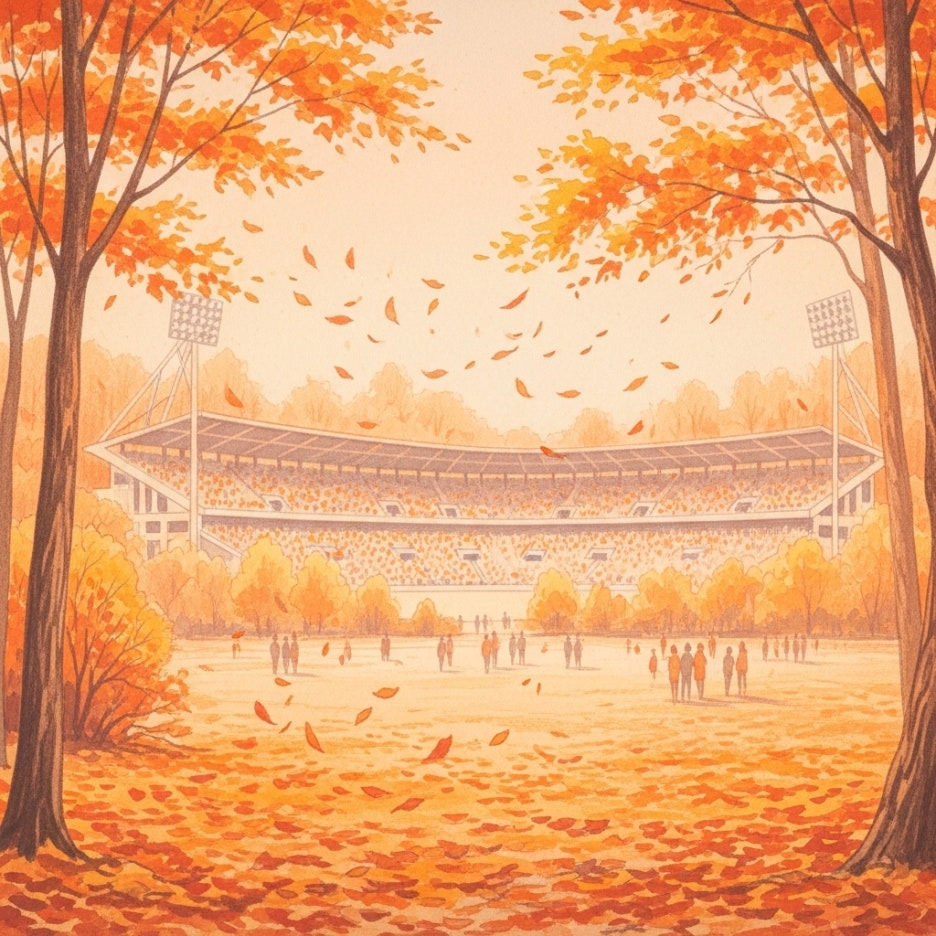 가을 분위기가 물씬 풍기는 야외 경기장 모습