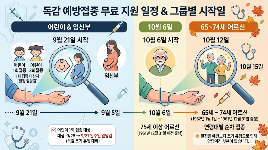 독감예방접종 무료대상날짜 및 지원 그룹별 시작일 확인