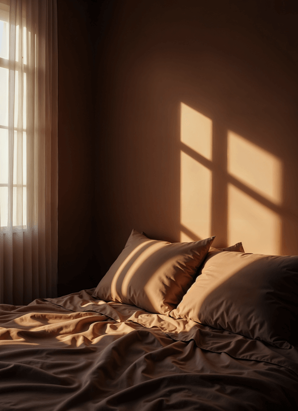 비교가 시작되기 전 고요한 아침 침대와 햇살