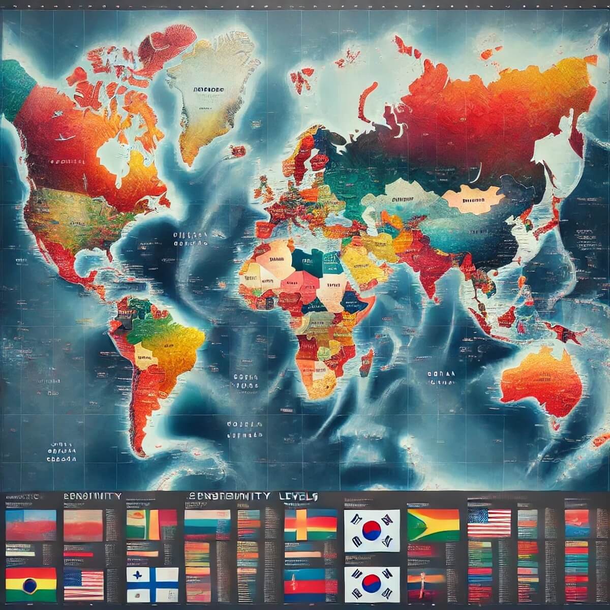 세계지도에 표시된 국가별 민감도 분류