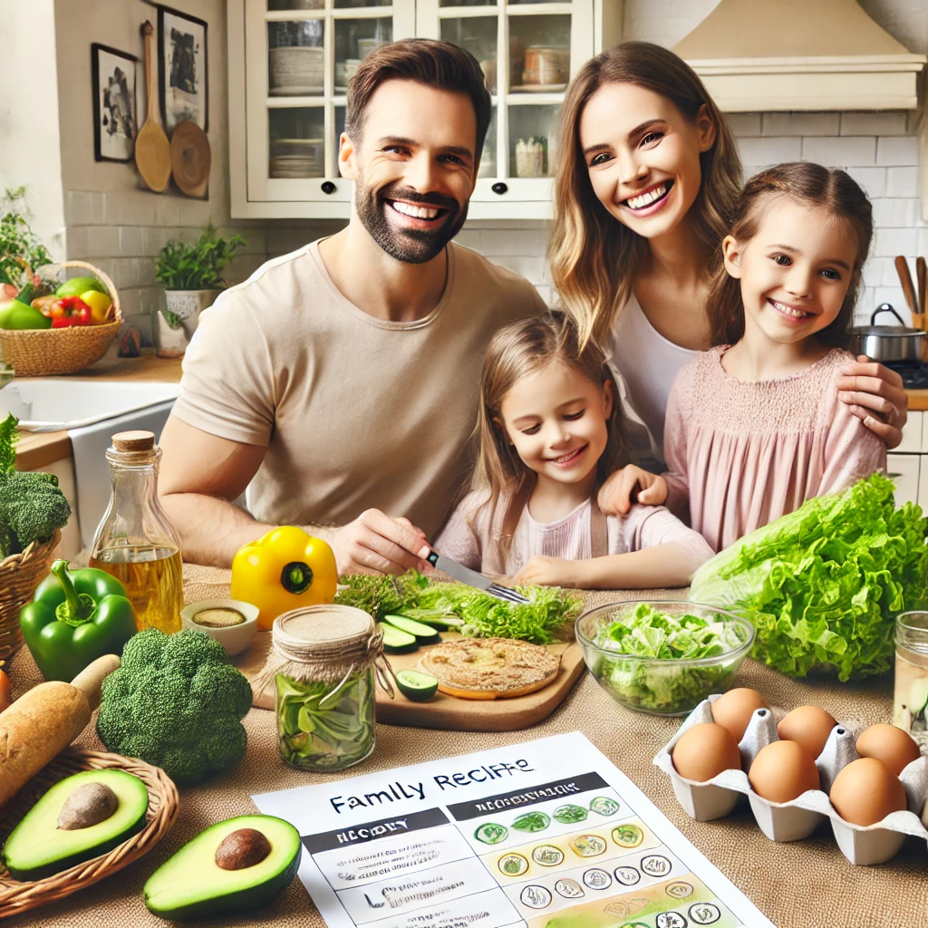 가족과 함께하는 저탄고지 식단 구성 팁 표현한 이미지