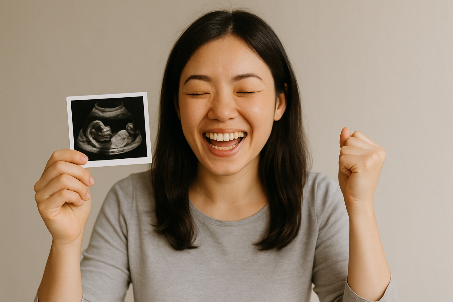 태아 사진을 들고 기뻐하는 여성