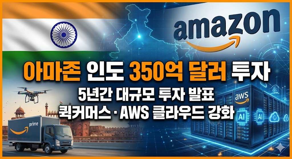 아마존(Amazon) 향후 5년간 인도에 350억 달러 투자 발표 및 AWS 클라우드·물류 인프라 확장 계획 시각화