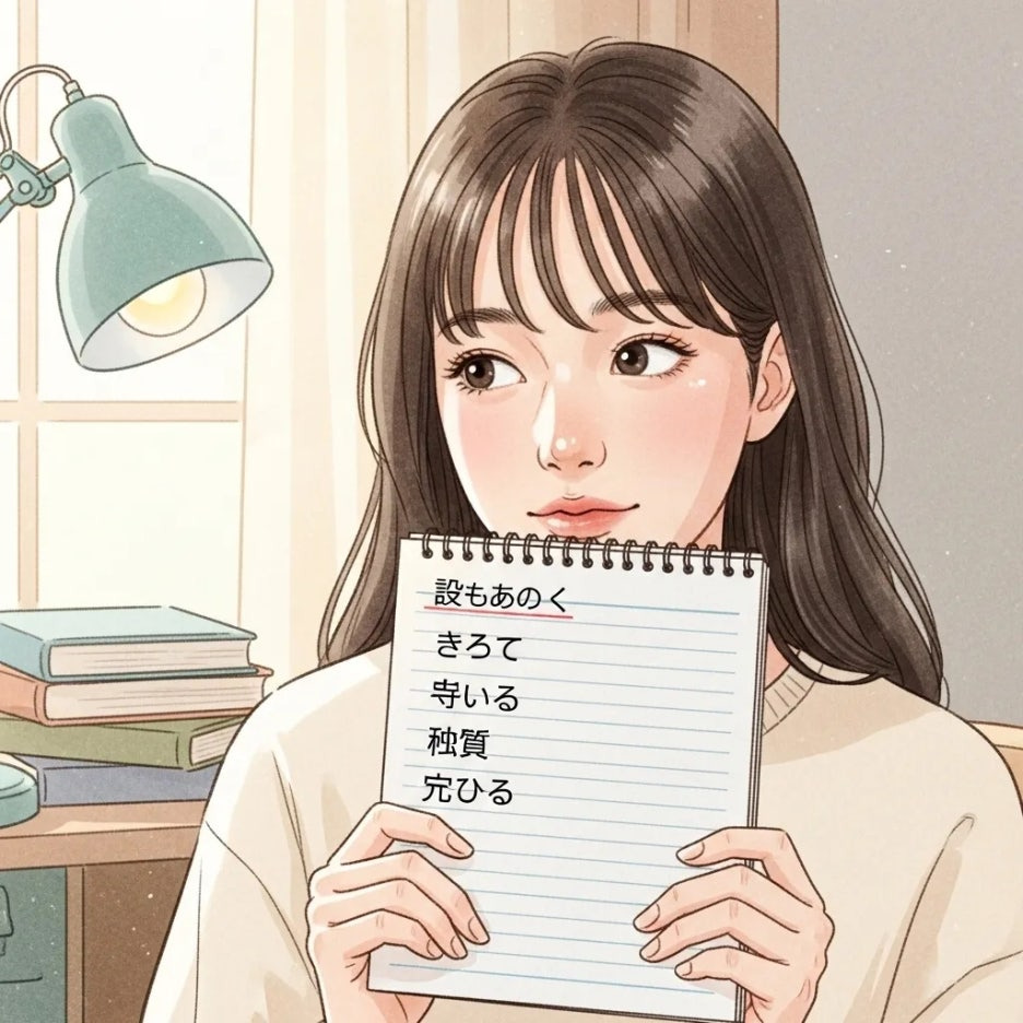 일본어 학습 노트에 여러 표현이 적힌 모습