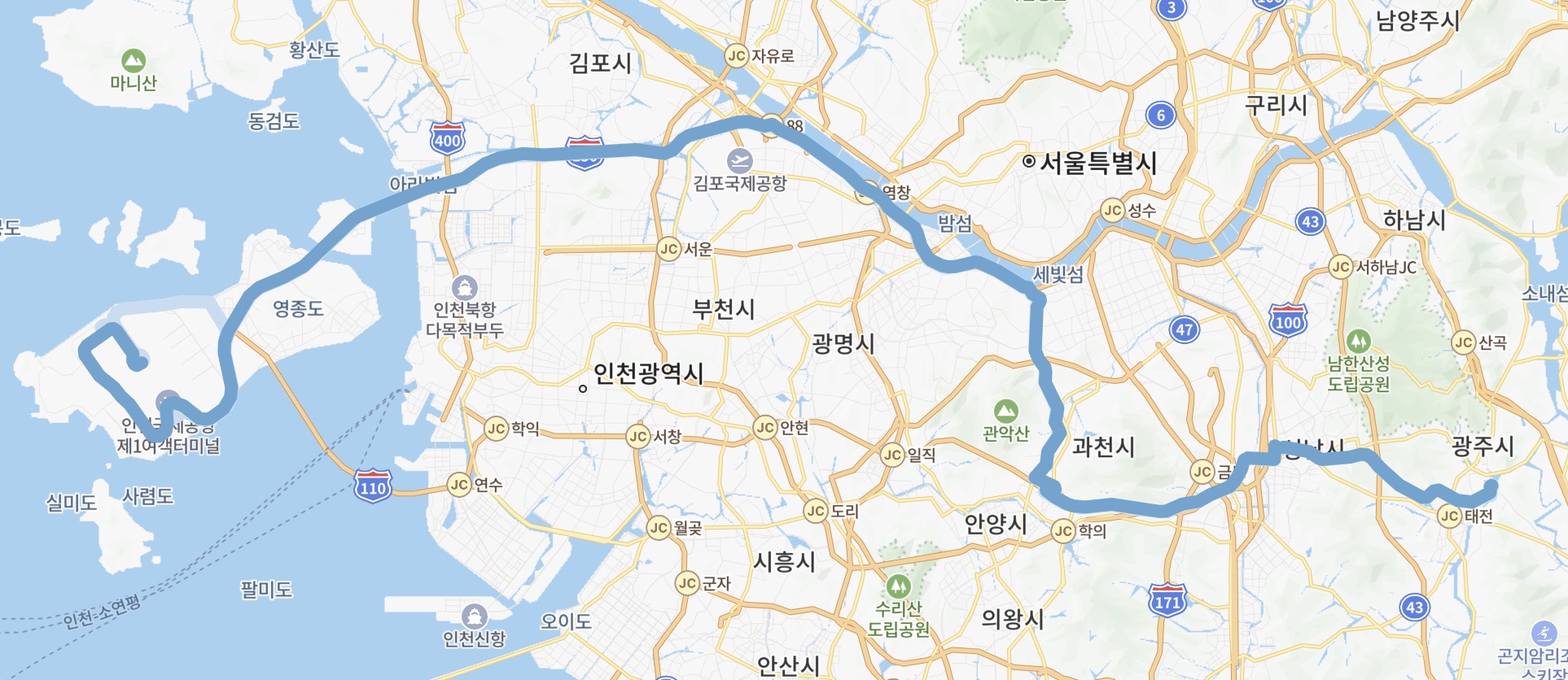 N8842 공항버스 운행지도