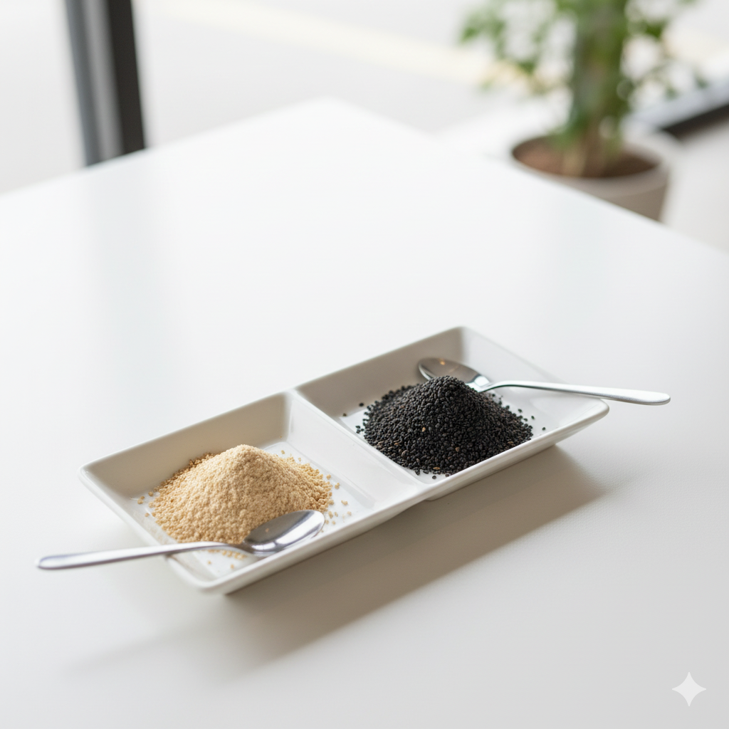 곱게 갈아낸 흑임자 가루와 참깨 가루