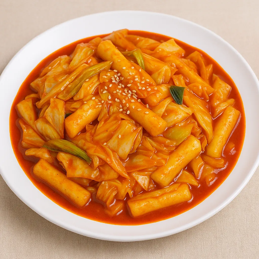 양배추가 듬뿍 들어간 완성된 떡볶이 한 접시