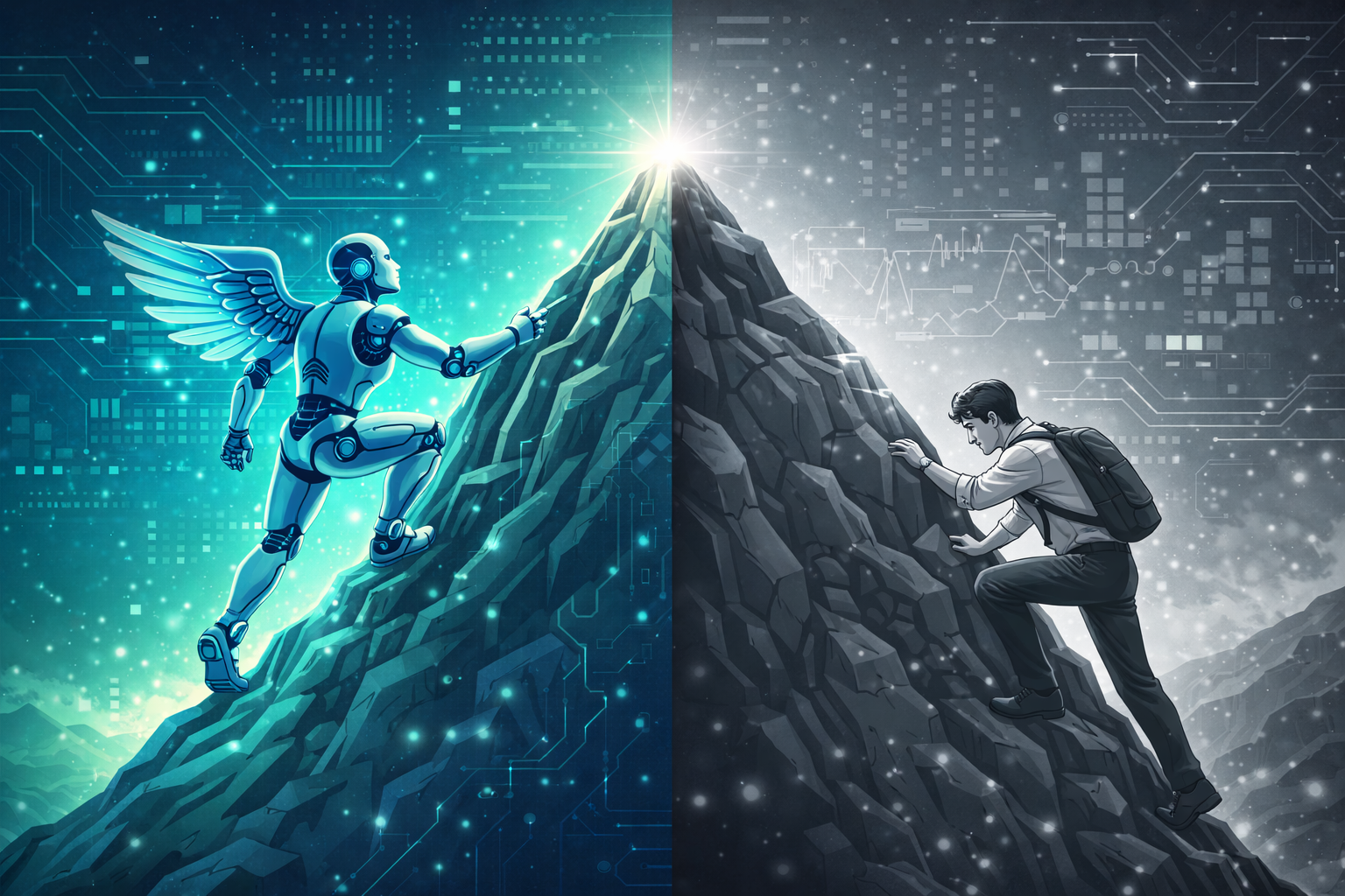 Alt: "AI를 활용하는 사람과 그렇지 않은 사람의 생산성 격차를 비교한 이미지"