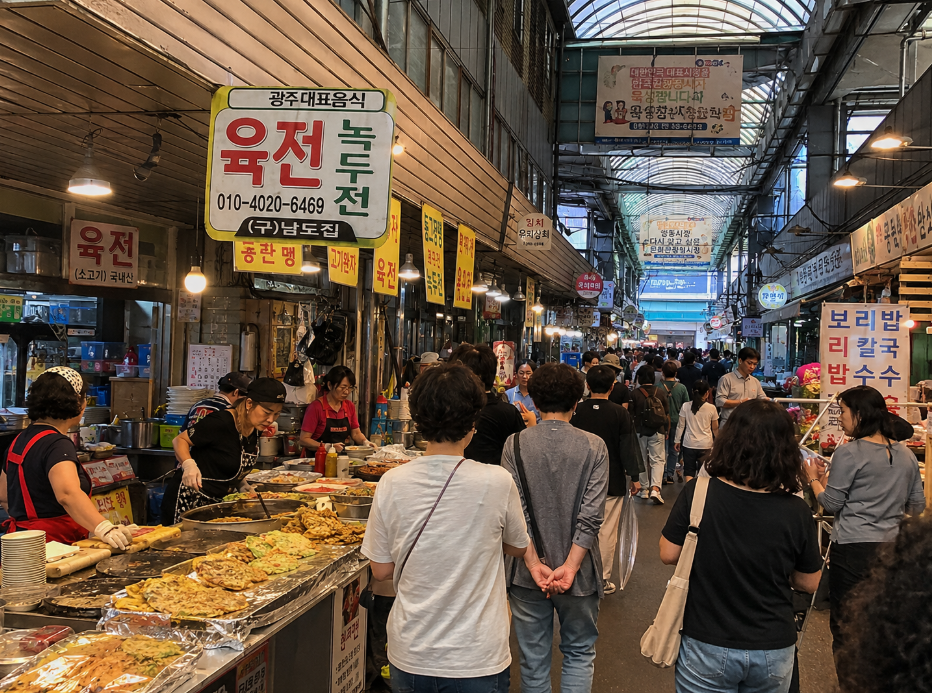 광주 양동시장 먹거리 골목과 활기찬 시장 풍경
