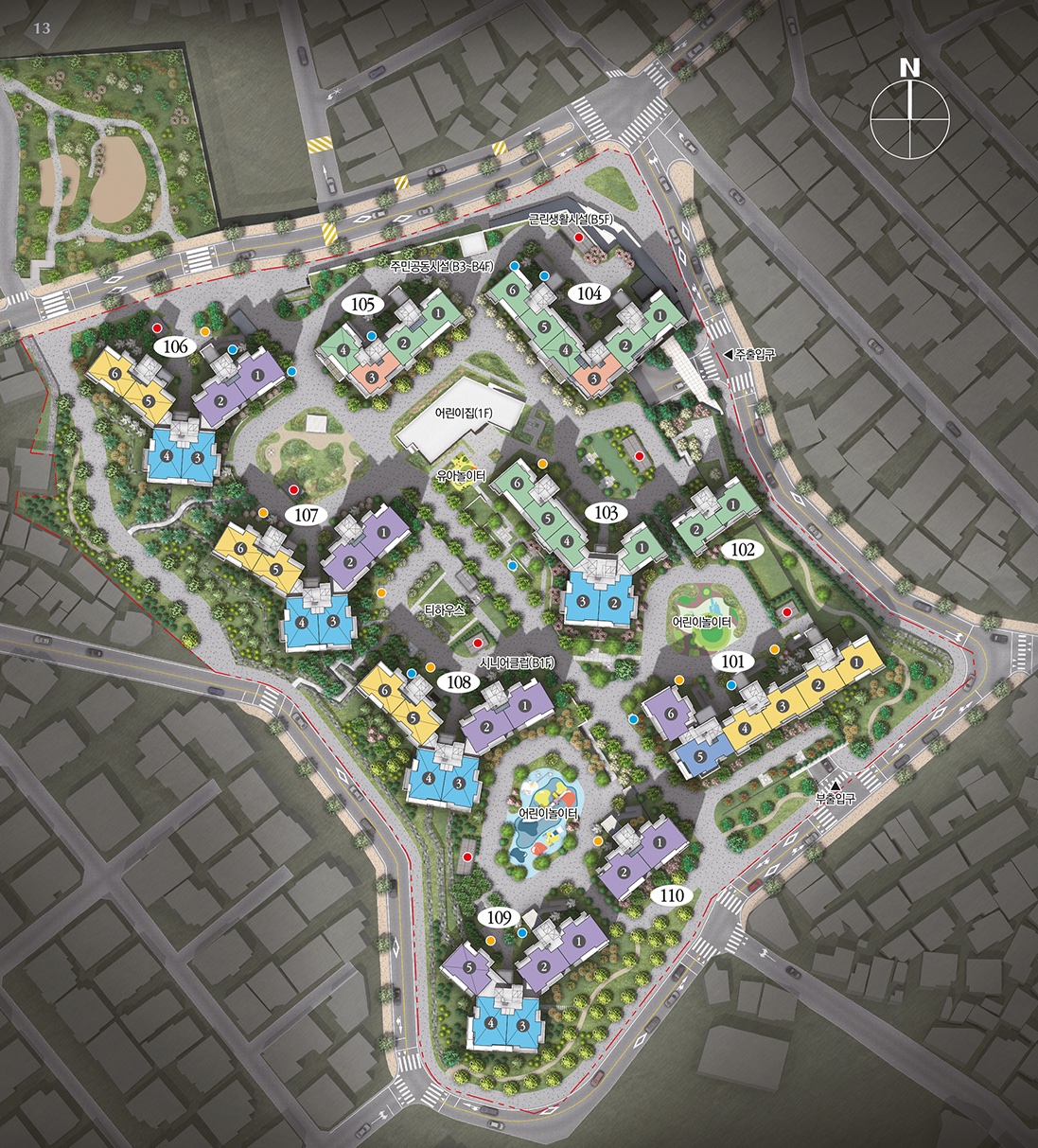 상도 푸르지오 클라베뉴 동･호수 배치 조감도