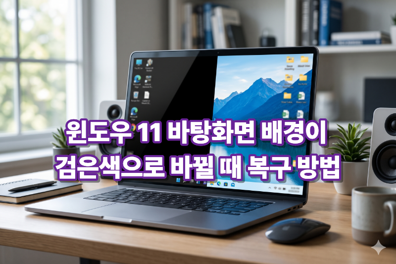 윈도우 11 바탕화면 배경이 검은색 단색으로 바뀌었을 때 배경 사진을 복구하는 방법