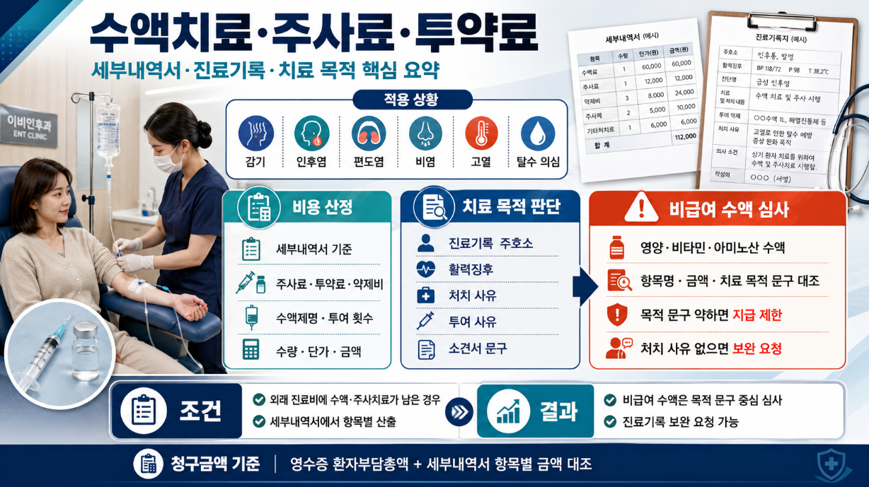 이비인후과 수액치료와 주사료, 투약료 청구 시 세부내역서와 진료기록 확인 기준