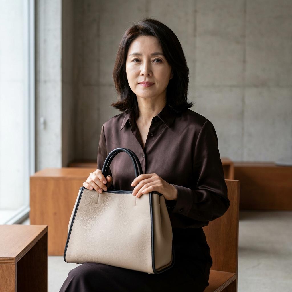 브라운 셔츠 베이지 가방 매칭 꿀팁