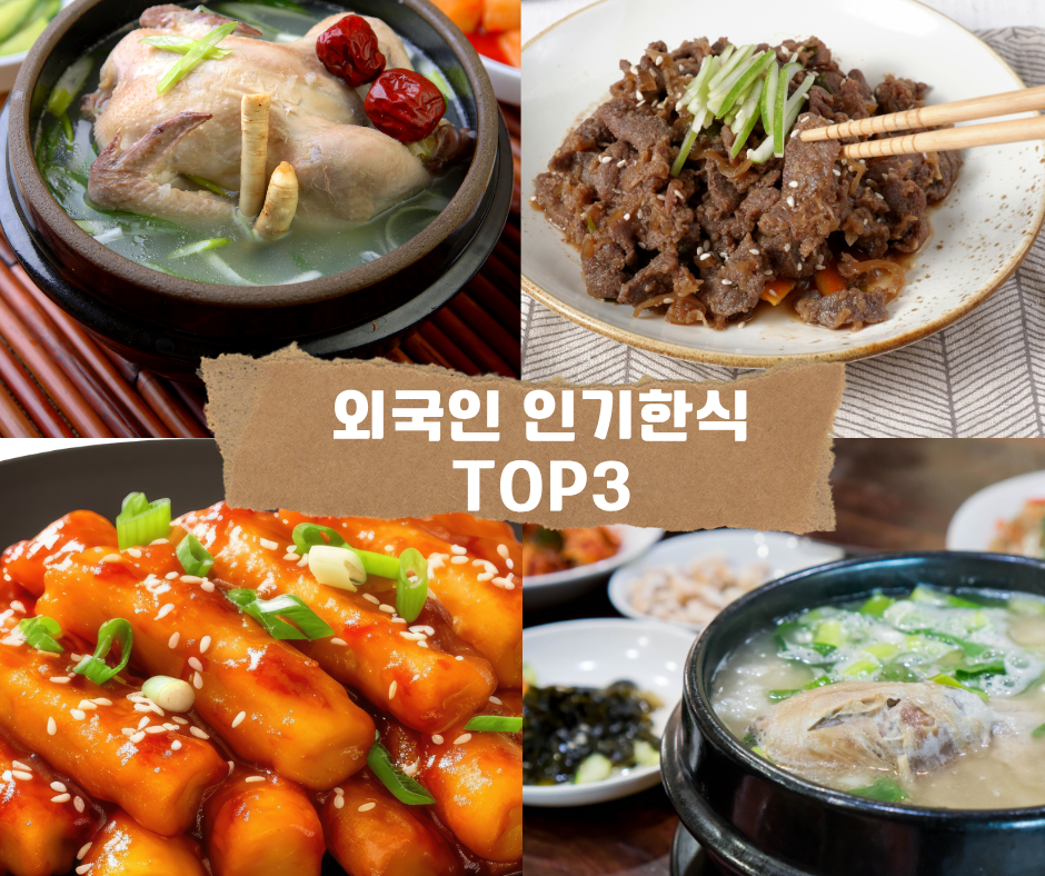 외국인 인기 한식 TOP3 비교 (불고기, 떡볶이, 삼계탕)