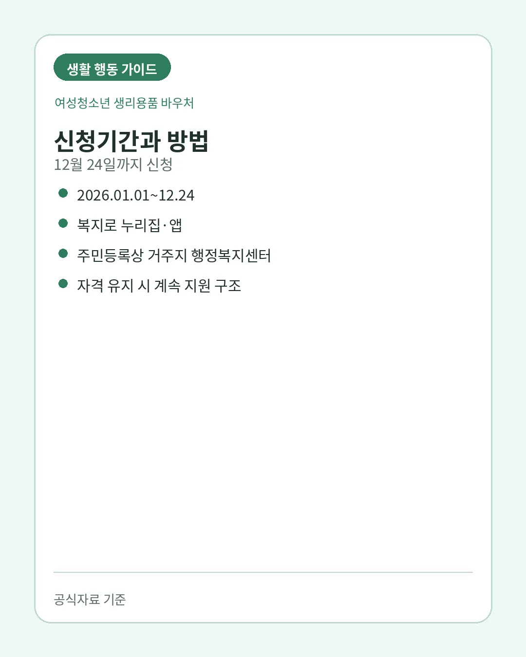 여성청소년 생리용품 바우처 복지로 신청기간과 방법