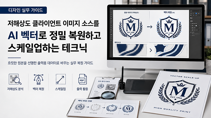 저해상도 클라이언트 이미지 소스를 AI 벡터로 정밀 복원하고 스케일업하는 테크닉