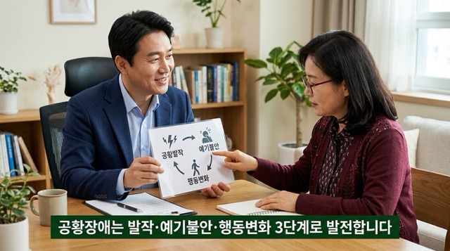 공황장애 정확한 정의 공황발작 예기불안 행동변화 3단계 상세 설명