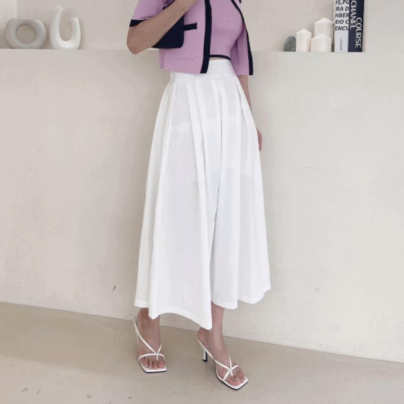 바스락 프라다원단 아노락 흰치마 흰색 화이트 플레어 핀턱 밴딩 여름 롱 스커트 치마