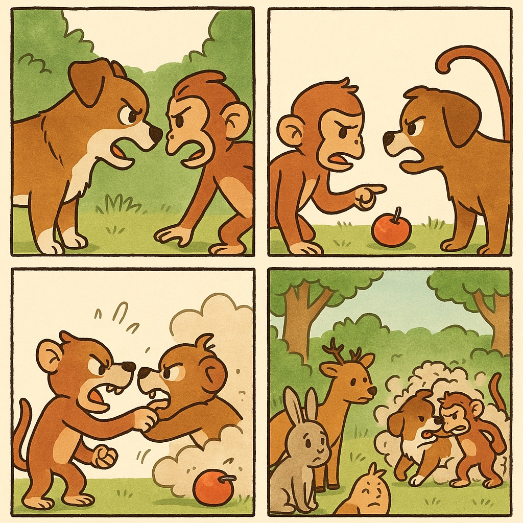 견원지간 사자성어 만화 4컷