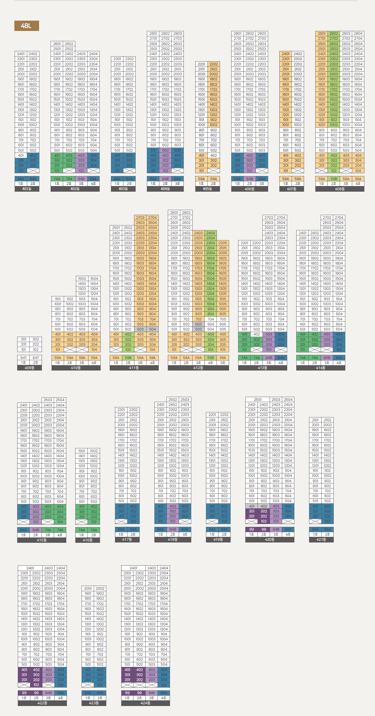 산성역 헤리스톤 동호수배치도 4블럭