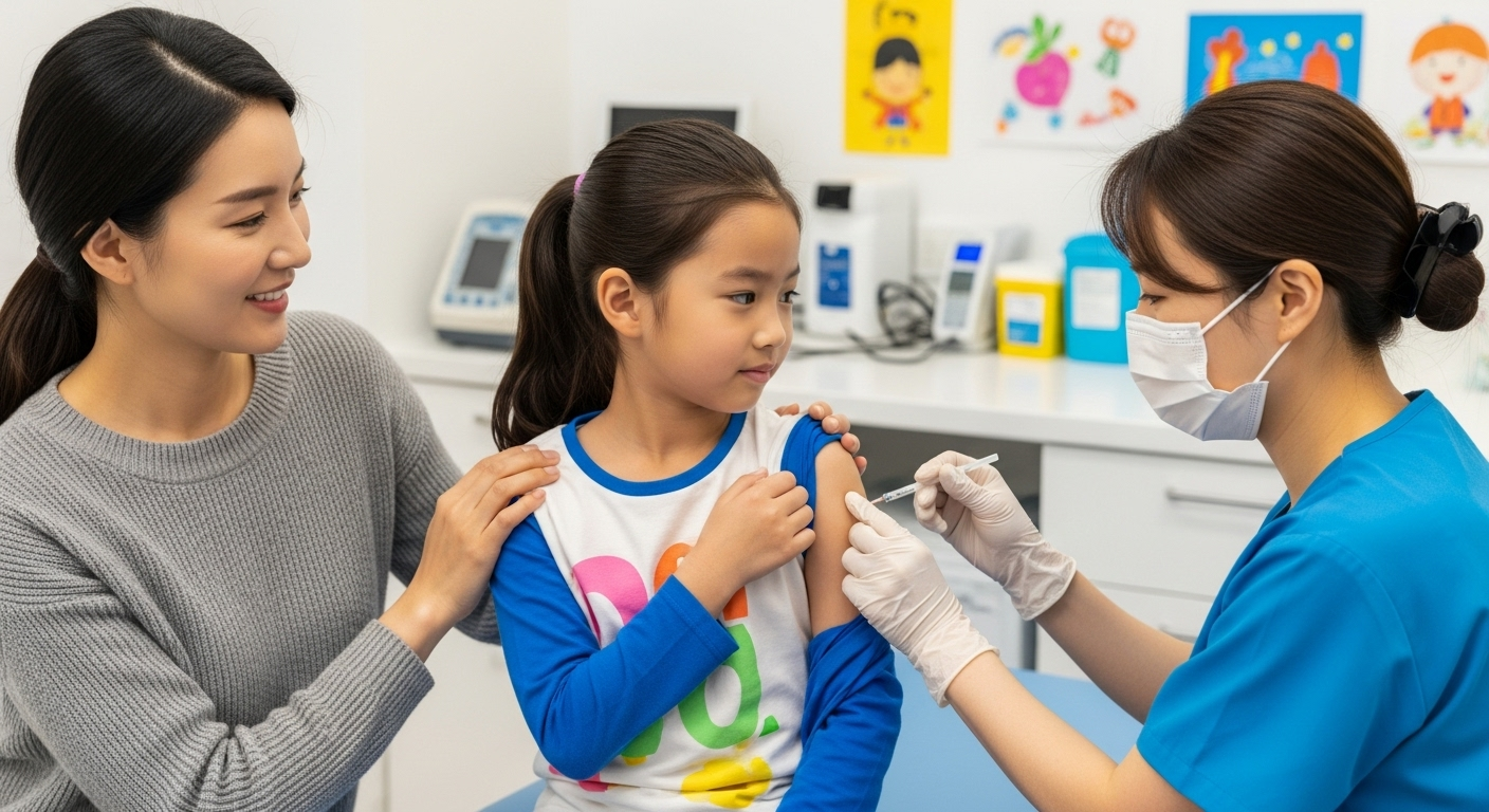 주사맞는 여자 아이사진 