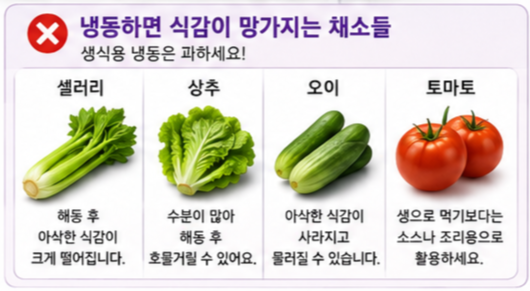 냉동하면 식감이 망가지는 채소들